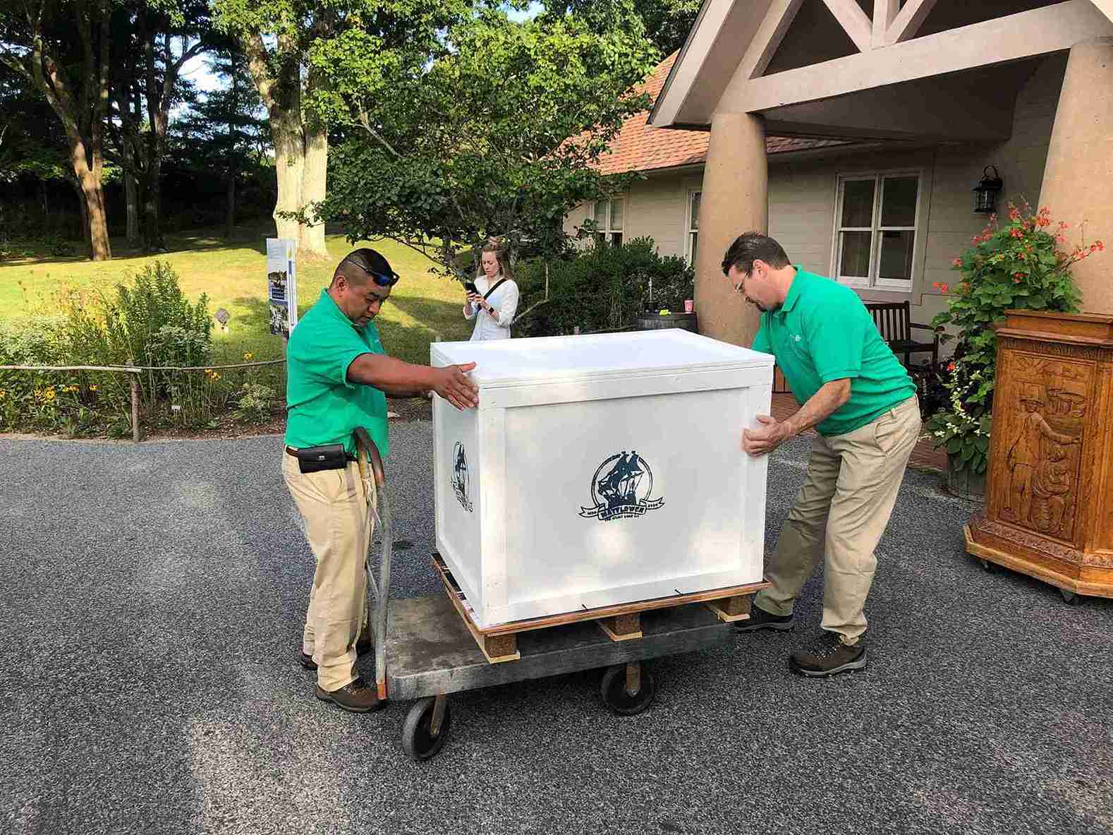 mover carefully carrying boxes to move