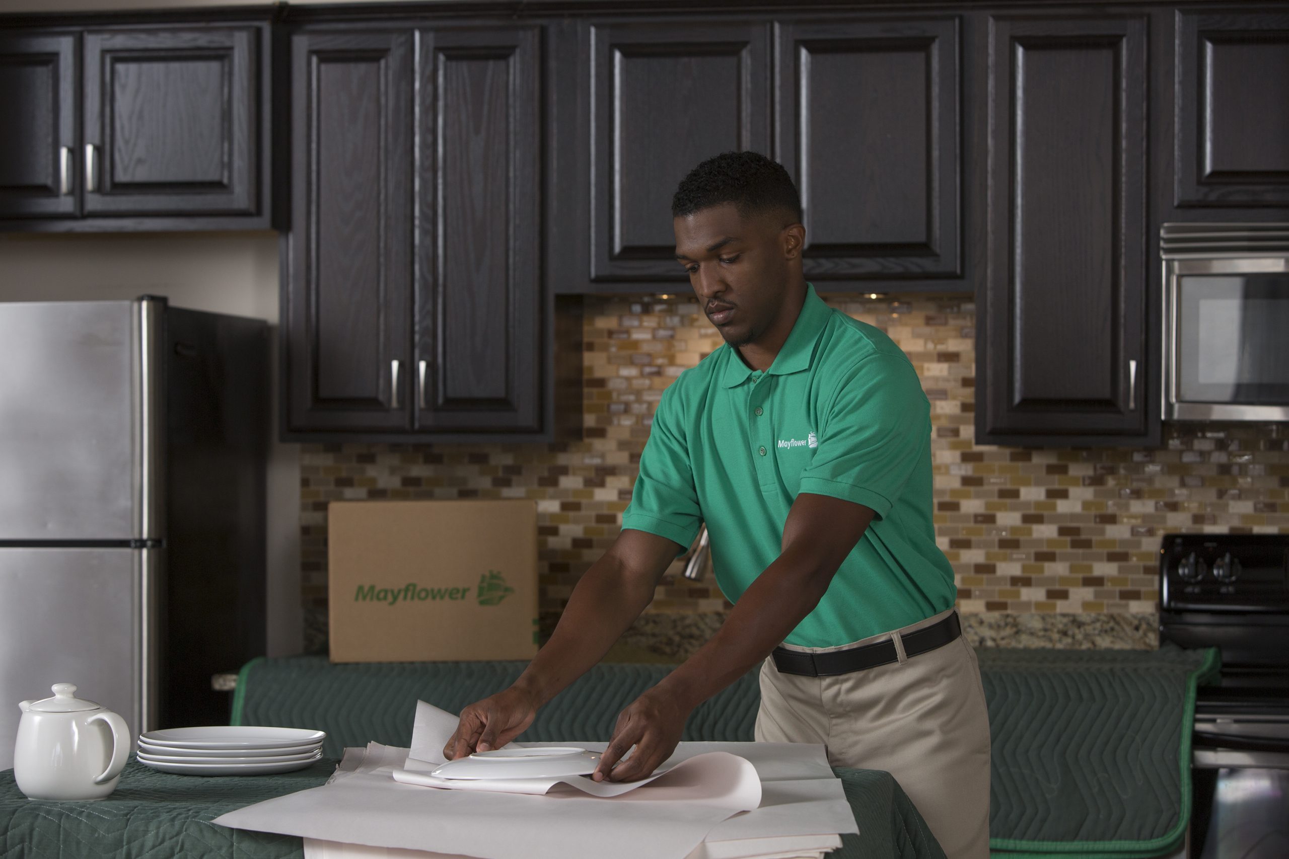 packer wrapping in kitchen