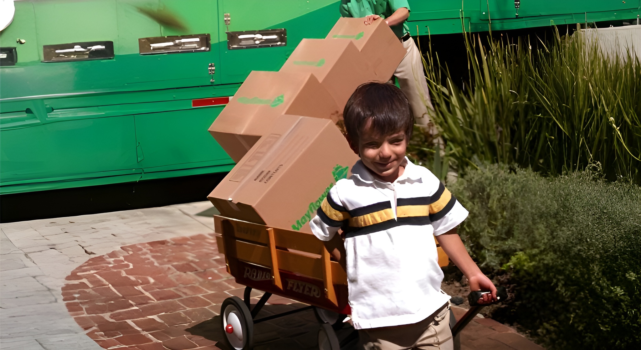 Murphy - Young Boy Helping with Moving Boxes and a Radio Flyer Wagon