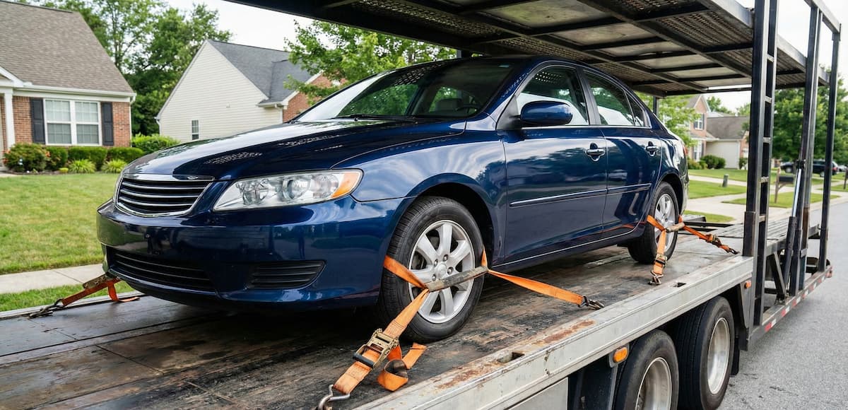 Car secured open auto transport trailer