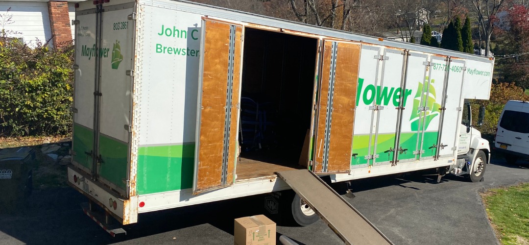Mayflower moving truck with open side door
